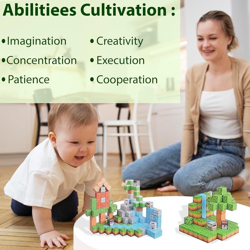 Knick Knack Magnetic World Building Blocks Set | Mini Themed Magnetic Cubes for Kids Ages 3 and Up (89 Pieces) - Image 4